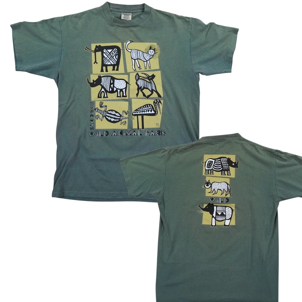 VTG San Diego Wild Animal Park Oneita T Shirt Large Green Gotschalk Single 90s